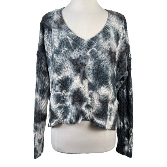 Anthropologie Pilcro Joni Cable-Knit Sweater Tie Dye Wash Slouchy Cotton V-Neck - Picture 1 of 7